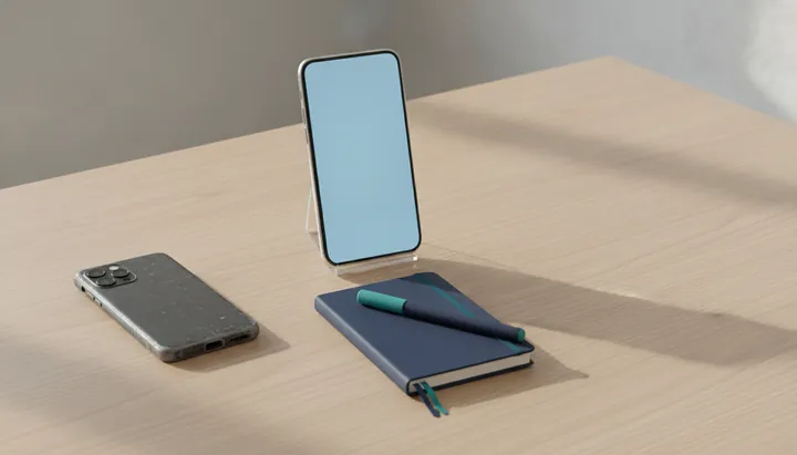 An old phone lying face down beside a newer phone on a stand